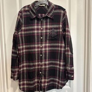 Soft Surroundings Highlands Plaid Flannel Tunic Button Front Shirt Large Western